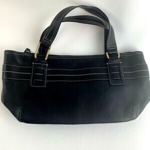 Naturalizer Purse Bag Genuine Leather Zipper Closure Black 2 Handle Brass Accent